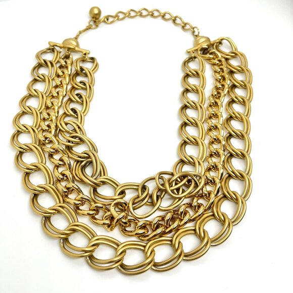 VINTAGE CHUNKY MULTI CHAIN NECKLACE BRUSHED GOLD STATEMENT BIB LUXE runway - Picture 7 of 15
